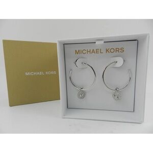 NWT Michael Kors Silver Charm Hoop Earrings